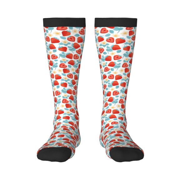 Disketp Strawberries Print Unisex Contrast Color Stockings Lightweight Breathable Ventilation Ankle Contrast Color Stockings, Contrast Color Stockings for Daily