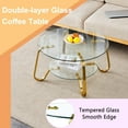 thumbnail image 3 of 31.5" Round Tempered Glass Coffee Table with Metal Legs & Lower Shelf, Modern Double-Layer Glass Coffee Table for Living Room Small Space, Gold, 3 of 8