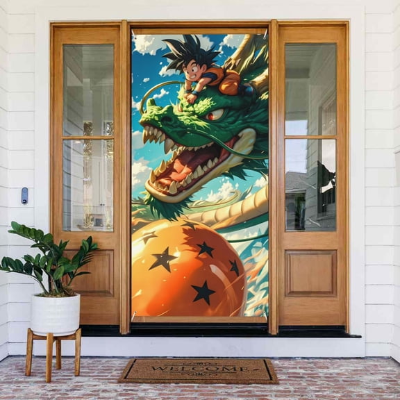 Dragon Ball Door Cover Polyester Banner Outdoor Decoration Accessories For Porch Garden Patio Party Backdrop, 35.4 X 72.8 Inches