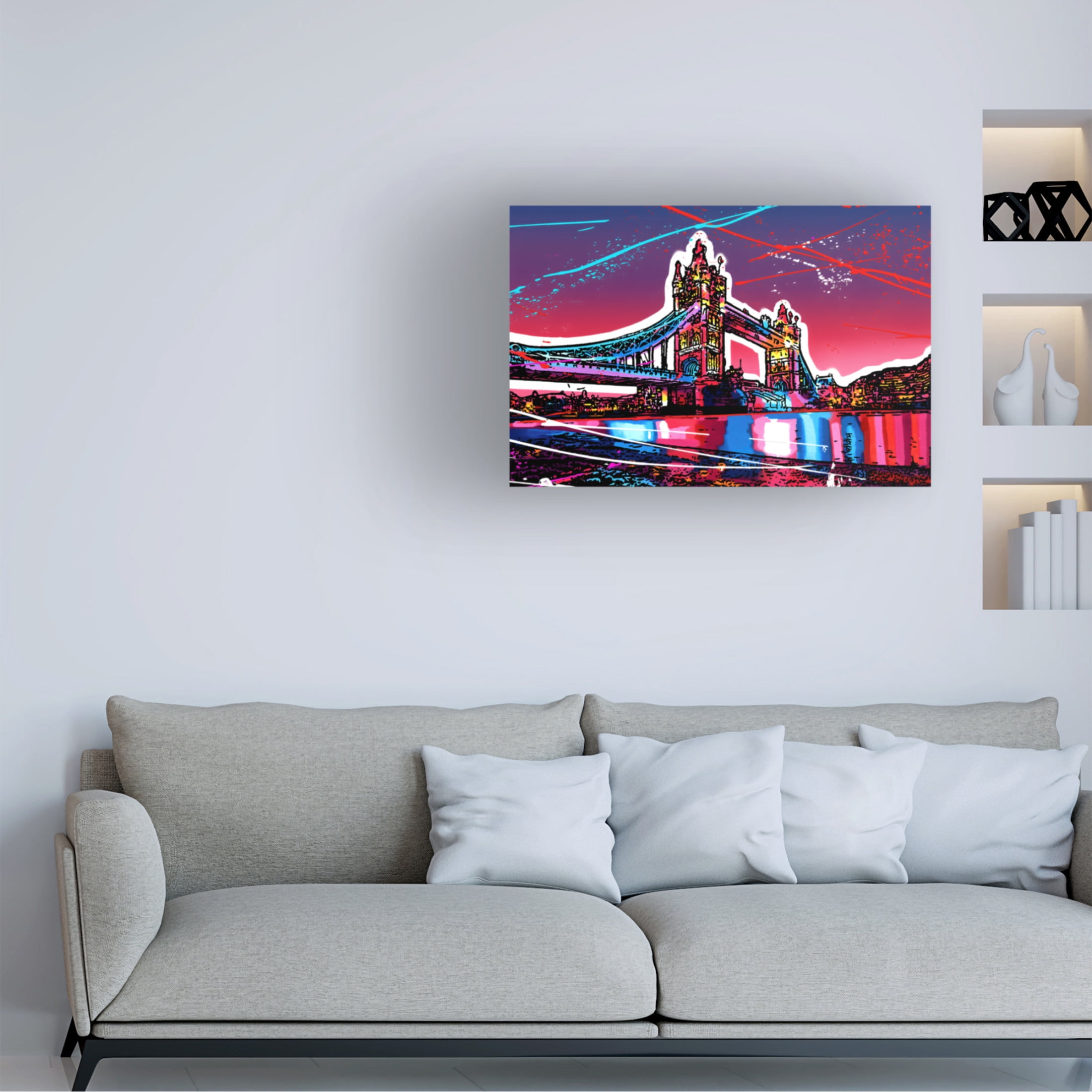 Canvas Wall Art - Ray Heere 'Colorful Cityview Tower Bridge London' Wall Art for Living Room, Bedroom, or Office Décor by Trademark Fine Art - 32 x 22 Inches