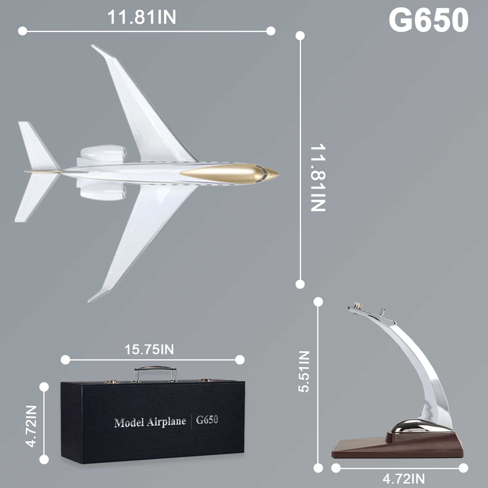 Gulfstream G650 Resin Model Jet 12.2” Aviation Airliner 1:100-Scale Model Jet Airplane with Stand Adult Collectibles and Decoration