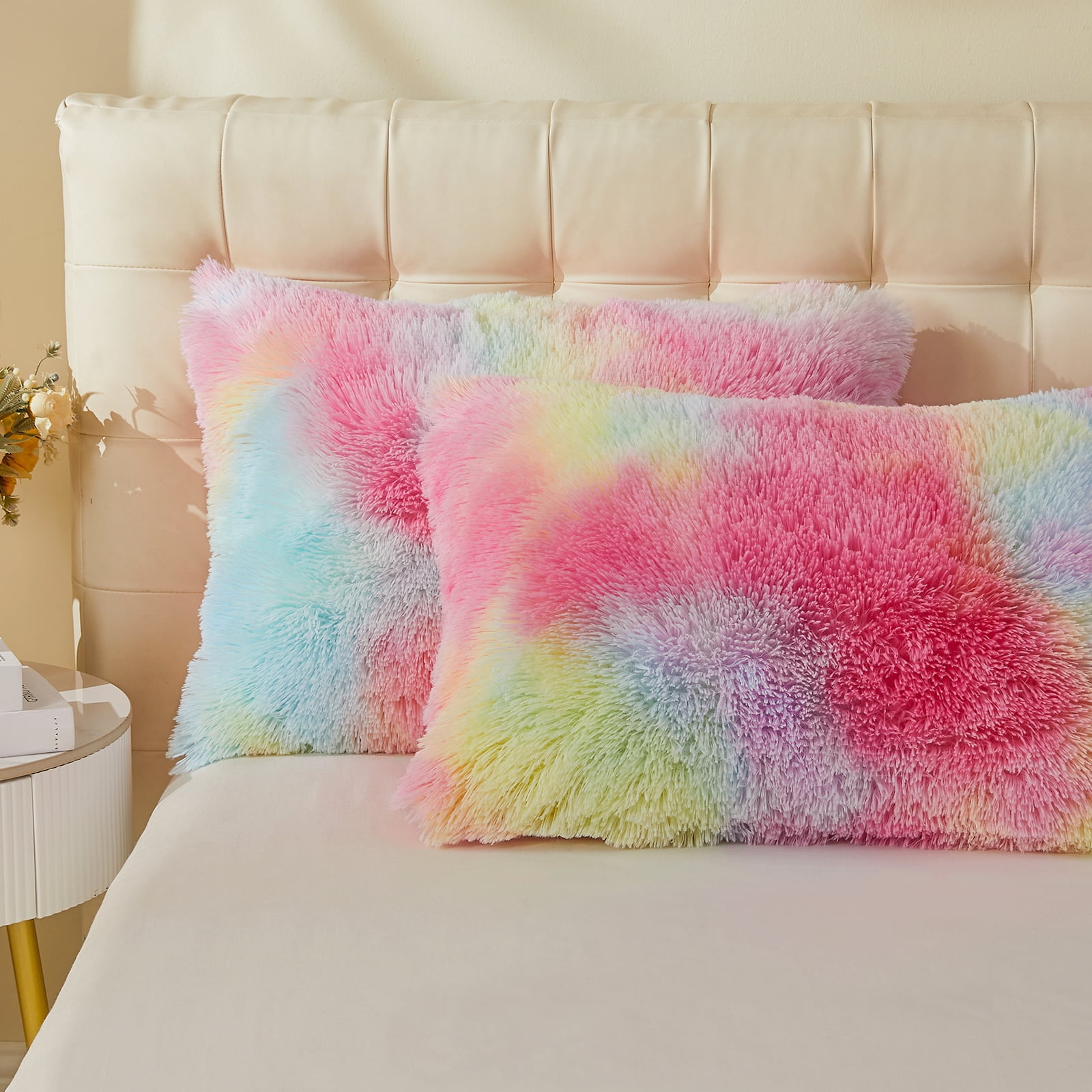 EMME 3pcs Plush Shaggy Duvet Cover Set Queen Luxury Fuzzy Comforter  Set, Soft Fluffy Winter Bedding Set (Rainbow, Queen )