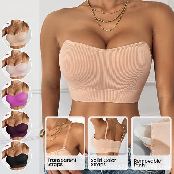 Women's 1PC Casual Tube Top Bra, Bandeau Bra Daily Bra, No Rims Detachable Straps, Wireless Seamless Pullover, Comfy Breathable Soft Support, Women Everyday Underwear Lightweight