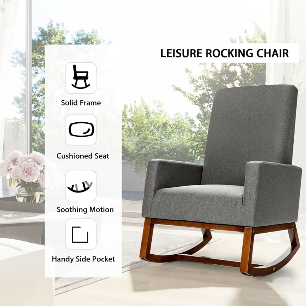 Finihen Rocking Lounge Armchair, Rocking High Back Upholstered Lounge Armchair with Side Pocket, for Living Room, Bedroom, Beige Finihen Rocking Lounge Armchair, Rocking High Back Upholstered Lounge Armchair with Side Pocket, for Living Room, Bedroom, Beige