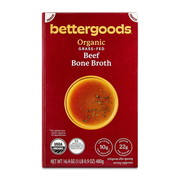 bettergoods Organic Grass Fed Beef Bone Broth, 16.9 oz Carton
