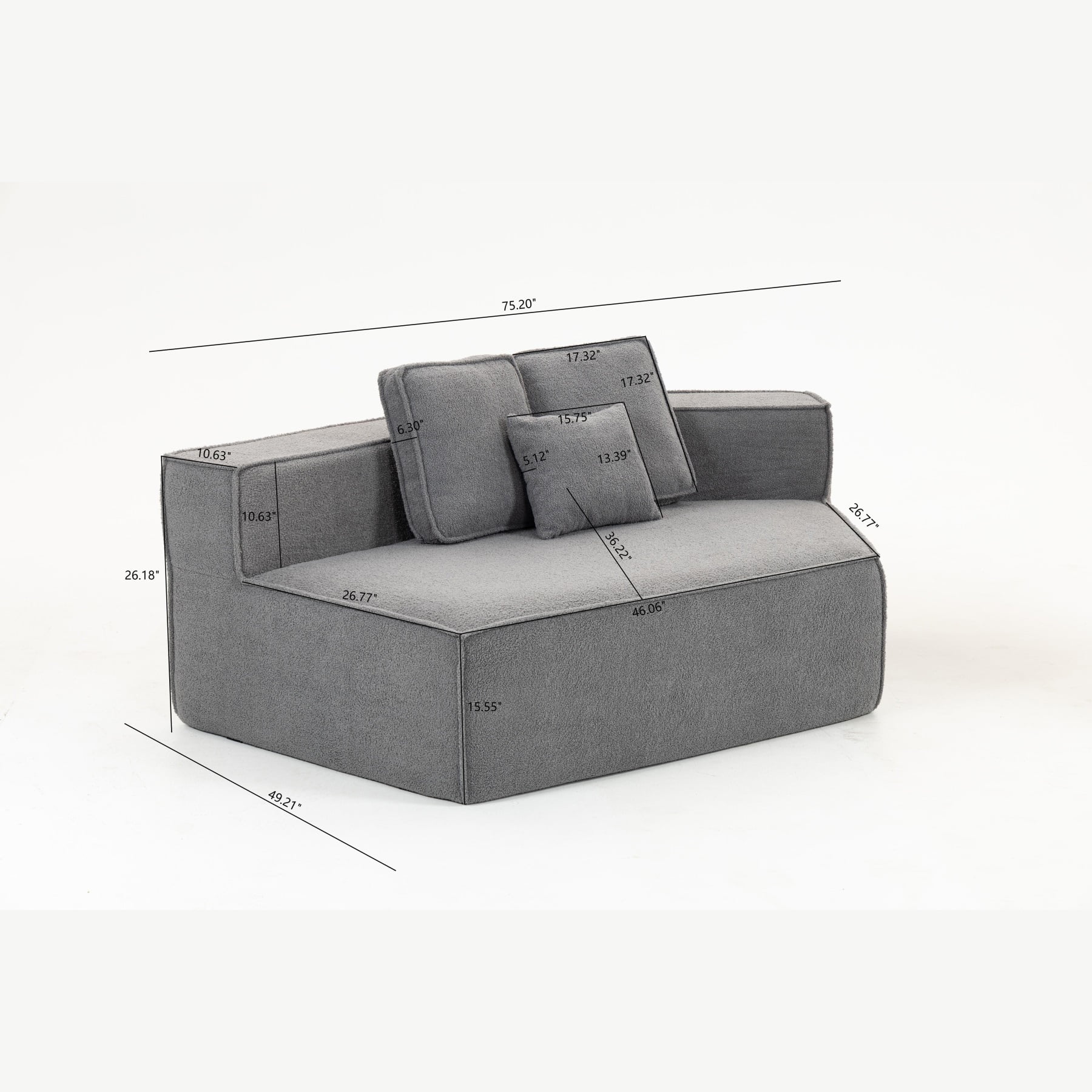 Hommoo Teddy Fleece Single Sofa Chair,Compressed Modular Floor Couch with Wide Seat and 3 Back Cushions, Soft All-Foam Support, Cozy Lounge Chair for Home, Kids & Pets, Right Side, Blue Gray