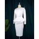 thumbnail image 3 of White Bodycon Dresses O Neck Beading Long Sleeve Peplum Knee Length Evening Cocktail Party Gowns For Ladies, 3 of 5