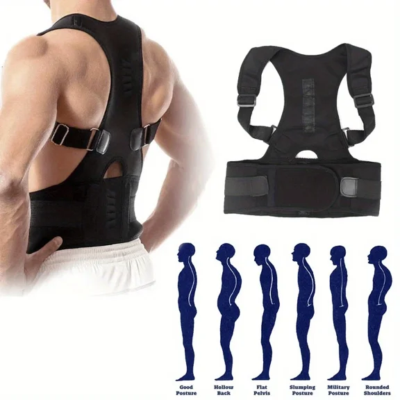 Adjustable Magnetic Posture Corrector & Back Support Belt for Men & Women - Breathable Neoprene with Lumbar & Shoulder Brace, Fit Sizes S-3XL, Ideal for Running & Posture Improvement