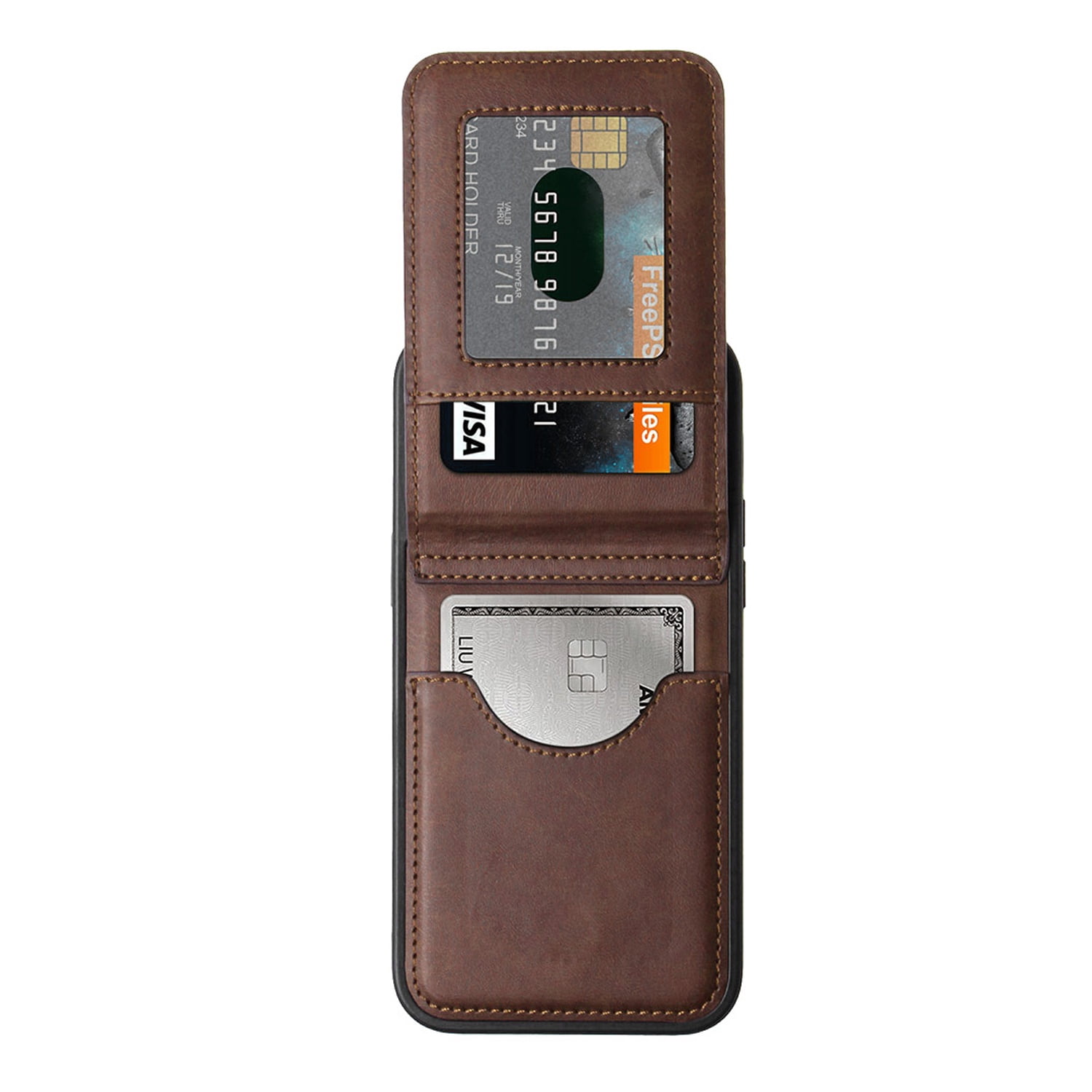 Card Holder Leather Case with Foldable Stand for iPhone 17 Pro Max - Brown