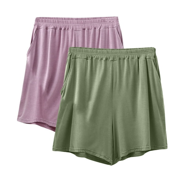 Generic Plus Size Pajama Shorts for Women Casual Loose Elastic Boxer Short Soft Thin Breathable Lounge Shorts with Pocket