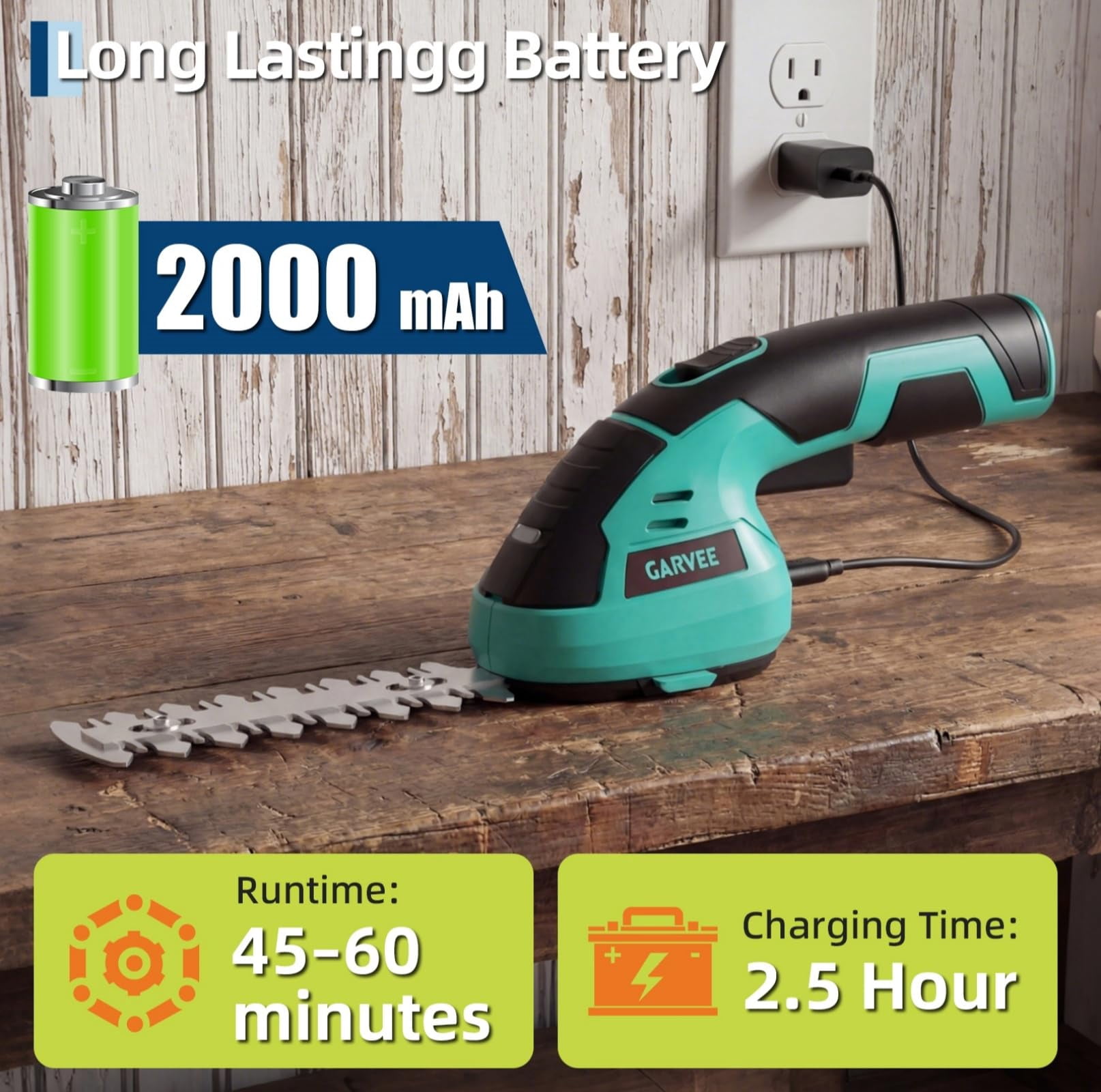 2 in 1 Handheld 7.2V Electric Grass Trimmer Hedge Shears/Grass Cutter Rechargeable Lithium-Ion Battery and Type-C Cable Included Cordless Grass Shear & Shrubbery Trimmer