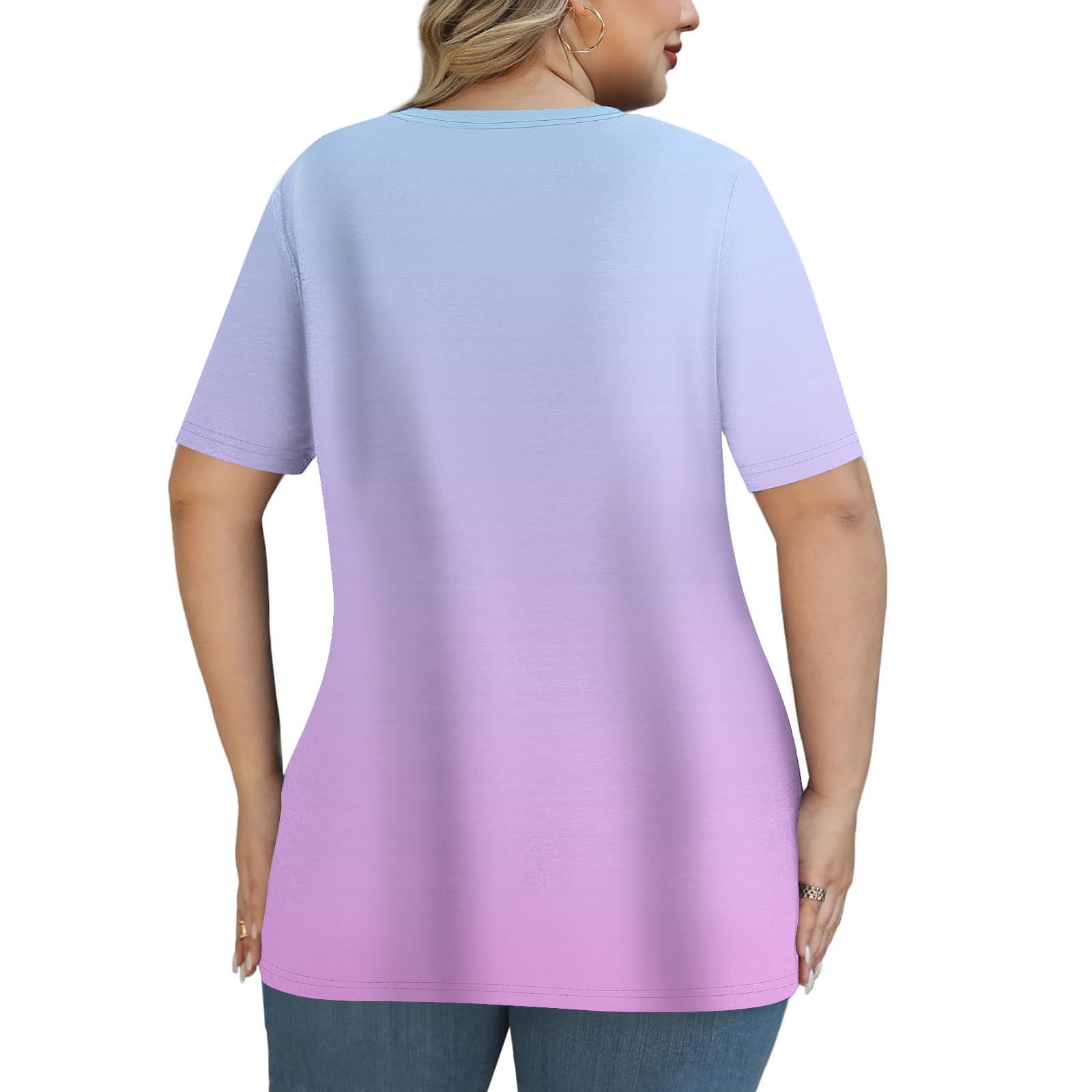 JGGSPWM Women's Plus Size Short Sleeve Criss Cross Neck Summer Trendy Dressy Casual Tunic Tops Tees Blouses Purple 5XL