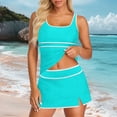 thumbnail image 5 of cocolona Womens Modest Tankini Swimsuits Fashion Color Block 3 Piece Bathing Suit with Skirt Vacation Beach Swimwear, 5 of 5