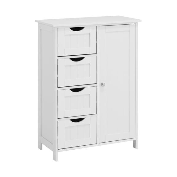White Bathroom Storage Cabinet with 4 Slatted Drawers, P2 MDF Construction, Adjustable Interior Shelf, Modern Floor Cabinet for Bathroom Living Room