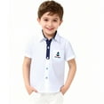 thumbnail image 2 of WRKEKC Boys Button Down Shirt Short Sleeve Striped Sailboat Embroidery Polka Dot Turn Down Collar Casual Summer 3-14 Years, 2 of 7