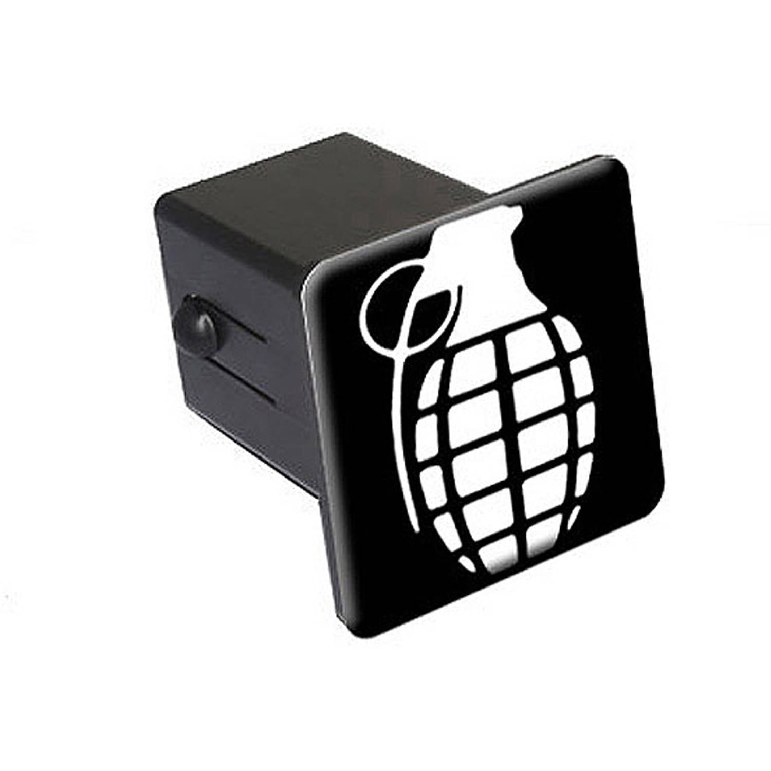 Hand Grenade White On Black 2" Tow Trailer Hitch Cover Plug Insert