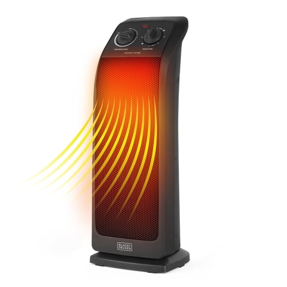 BLACK+DECKER Calefactor Eléctrico de Torre Oscilante de Cerámica 1500W, Negro