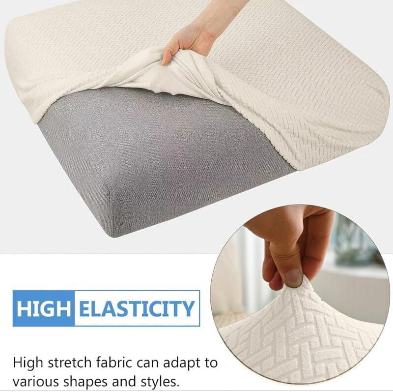 JIAN YA NA 2-Piece Waterproof Cushion Covers Replacement, Outdoor Patio Sofa Seat Cushion Slipcovers, Elastic Outdoor Furniture Protector (Beige)