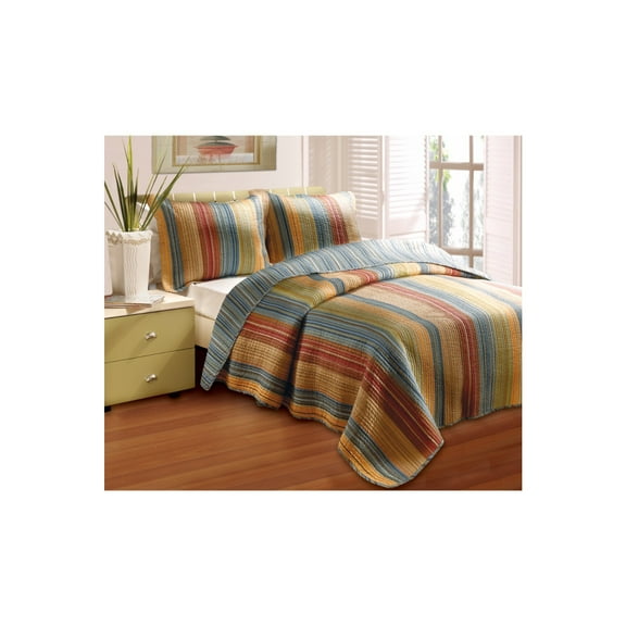 Retro Quilt Set Queen Size - 3 Piece Cotton Quilt with Shams - Channel Stitching - Cozy Bedding Decor