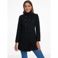 thumbnail image 4 of DARING DIVA Women's Stand Collar Pea Double Breasted Trench Coats Black XS, 4 of 6