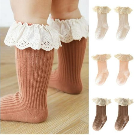 

SPRING PARK 2 Pairs Toddler Baby Lace Middle Tube Socks Cotton Newborn Socks Cute Socks Baby Boy Girls Socks