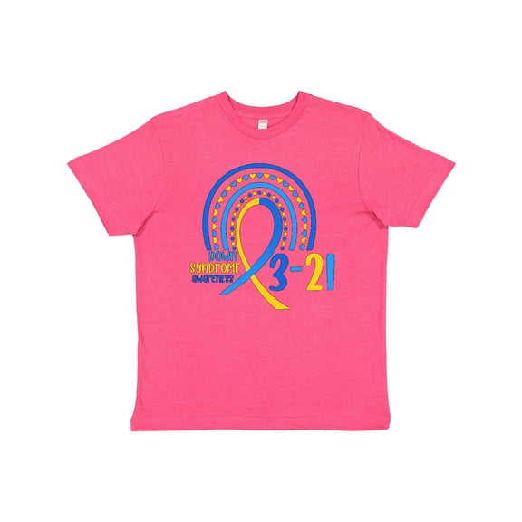Inktastic 3-21 World Down Syndrome Day Blue and Yellow Rainbow Ribbon Youth T-Shirt