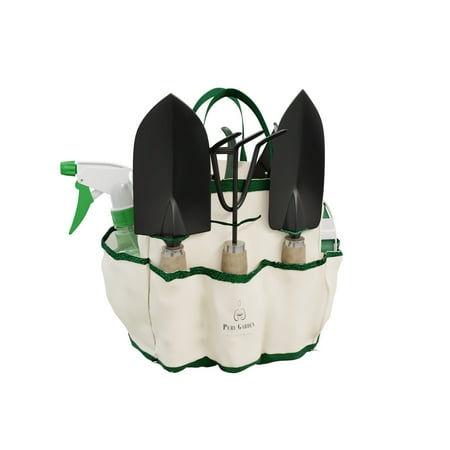 Starter Gardening Kit 8 Piece Garden Tote and Tool Set- Gardening Hand Tools and Supply Essentials Kit Includes Storage Bag, Rake, Shovel, Trowel, More by Pure Garden ()