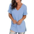 thumbnail image 2 of Aloohaidyvio Vintage T-Shirts for Women,Womens Summer Solid Color V-Neck Short Sleeve T-Shirt Casual Breathable Hundred Tops, 2 of 6