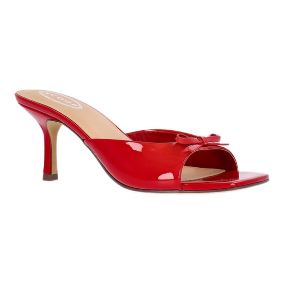 Scoop Women's Patent Faux Leather Open Toe Bow Mule Heels