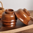 thumbnail image 3 of enjoywould Wooden Bowl Reusable Reverse Edge Round Thickened Anti-scalding High-footed Mongolia Style Rice Bowl Kitchen Utensil, 3 of 8
