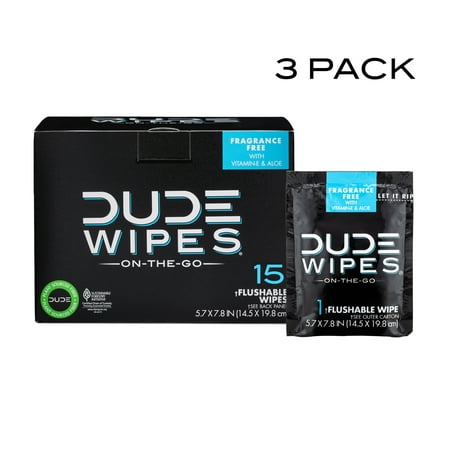DUDE Wipes Individually Wrapped Flushable Wet Wipes Unscented 45