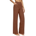 thumbnail image 2 of Women's Cotton Linen High Waist Pants, Casual Straight Leg Trousers with Pockets and Button Front, Elastic Waist Relaxed Wide Leg Pants for Travel, Date and Daily Wear Coffee XXL, 2 of 8