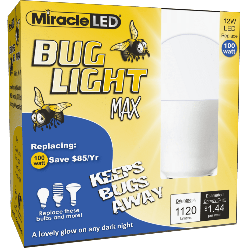 Miracle LED Yellow Bug Light MAX Replace 100W Outdoor Bulb 2 Pack