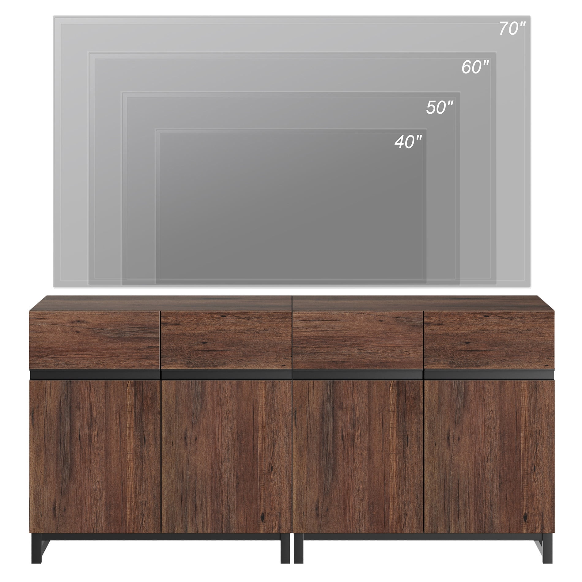 WAMPAT 63" TV Stand with Doors,Modern TV Stand for TVs up to 70 Inch,2 Packs Wood Entertainment Center with Adjustable Shelves & Metal Base.