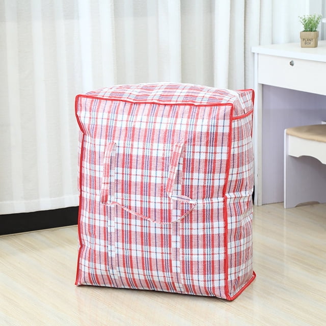 Large Capacity Storage Bags Large Plastic Checkered Storage Laundry Bag With Zipper & Handles For Shopping Moving Travel