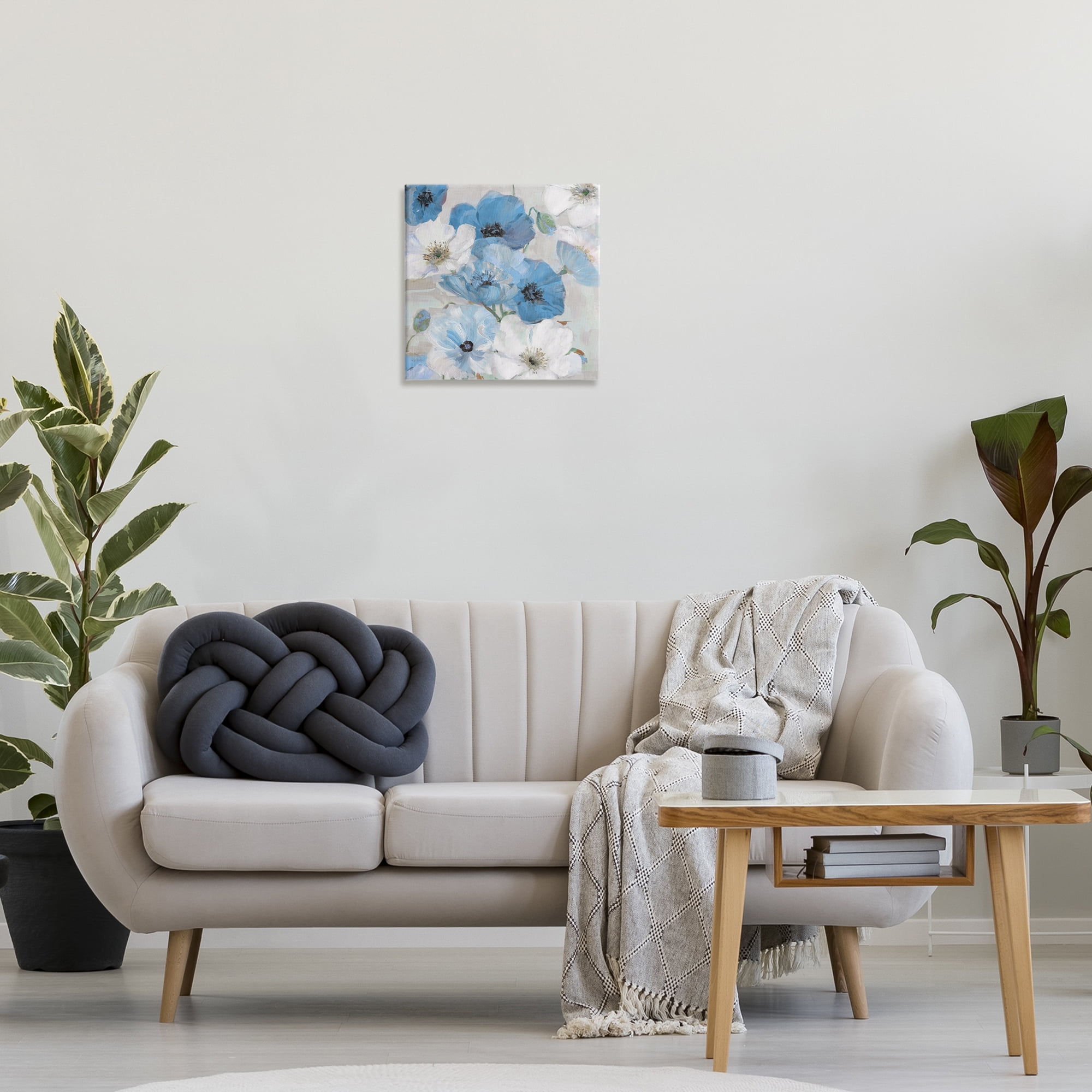 Stupell Industries Mixed Blue & White Blooms Plants & Flowers Painting Wrapped Canvas Art Print Wall Art, 17 x 17