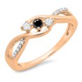 thumbnail image 1 of 0.25 Carat (ctw) 10K Rose Gold Round Black & White Diamond Ladies 3 Stone Swirl Split Shank Engagement Promise Ring 1/4, 1 of 1