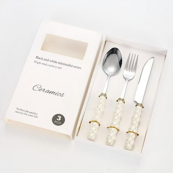 GUCXKOS Premium Stainless Steel Silverware Set-410 Grade 3-Piece Knife Fork Spoon Set for Everyday Use, Dishwasher Safe Flatware Cutlery-White.