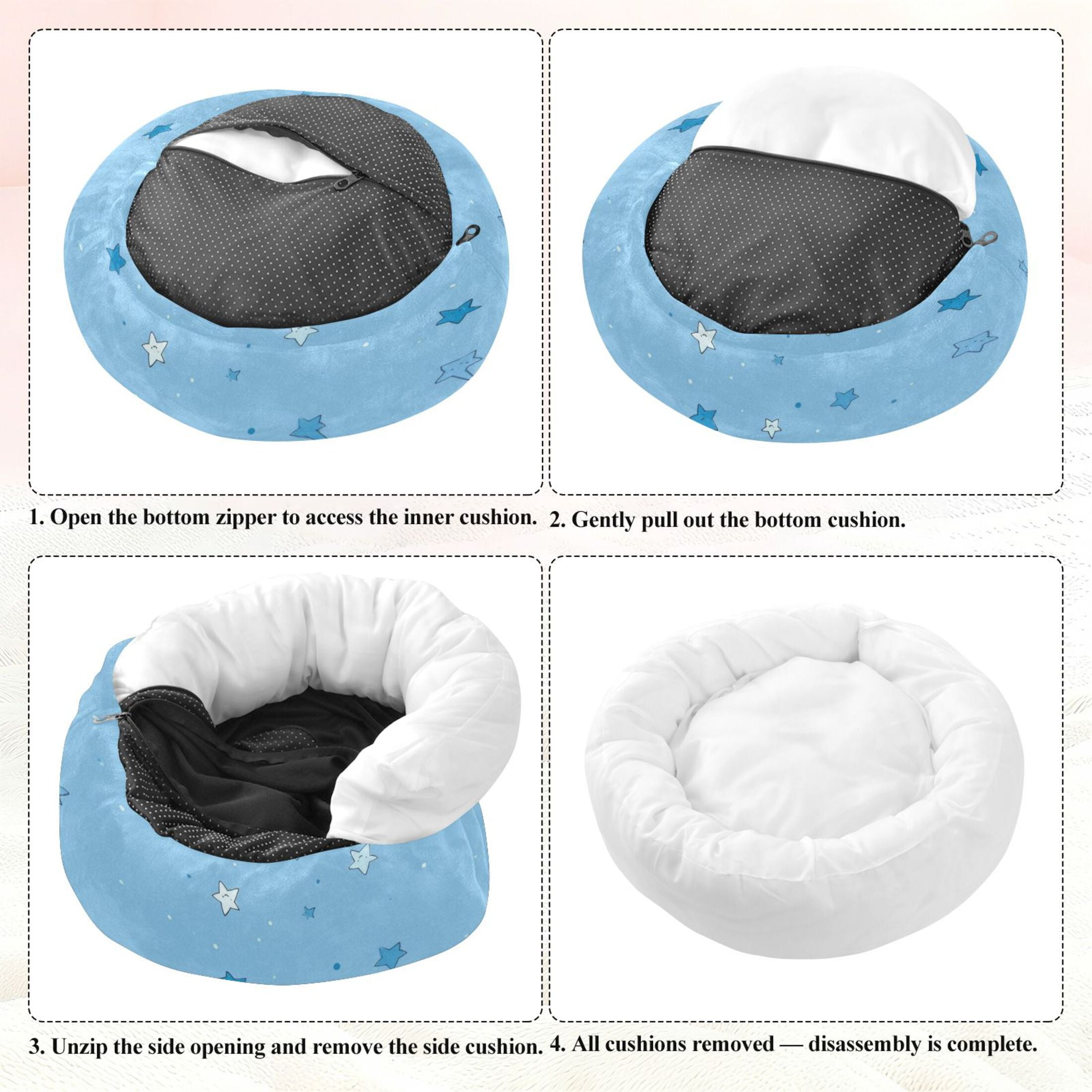 Iauyy Pet Couch Donut Cat Bed for Indoor Cats/Small Dogs Washable & Machine with Non-slip Bottom Calming Cat Furniture, Light Blue Background (M)