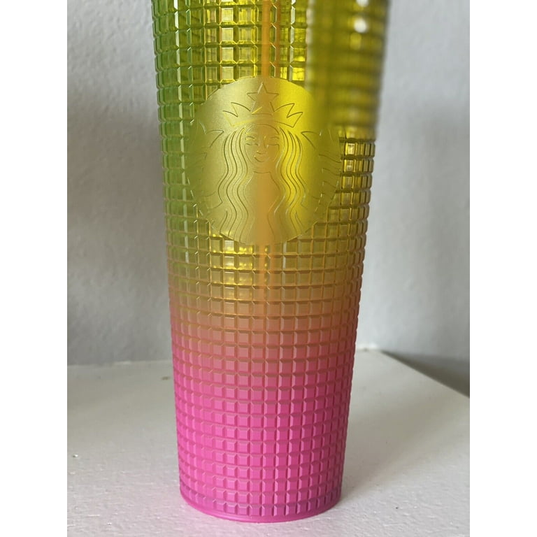 NEW Starbucks 2022 Lemon Yellow Pink Gradient Ombre Grid