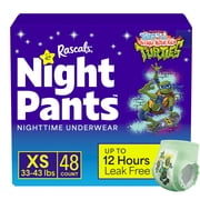 Rascals Night Pants Teenage Mutant Ninja Turtles Absorbent Boys Bedwetting Underwear, XS (33-43 lbs) , 48 Count