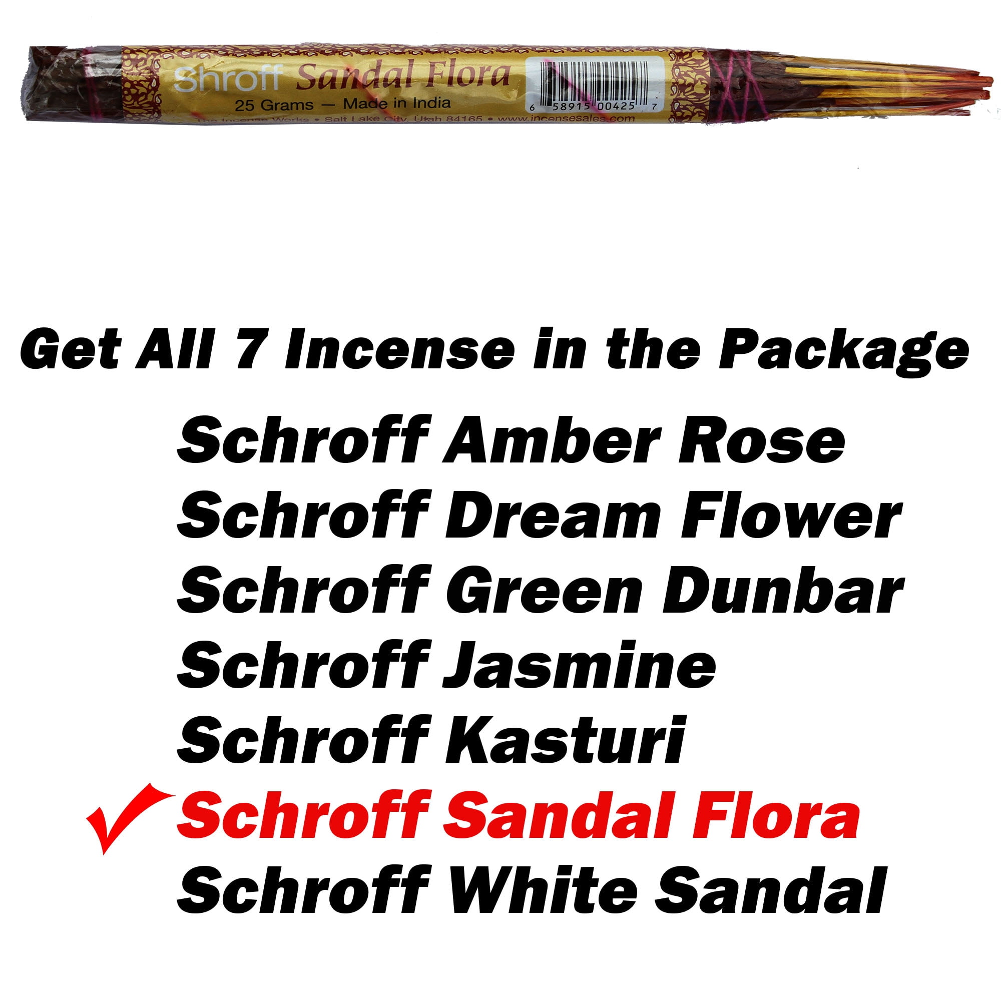 Shroff Incense Combo Pack - 7 Scents - Amber Rose - Dream Flower - Green Dunbar - Jasmin 1940 - Kasturi - Sandal Flora - White Sandal