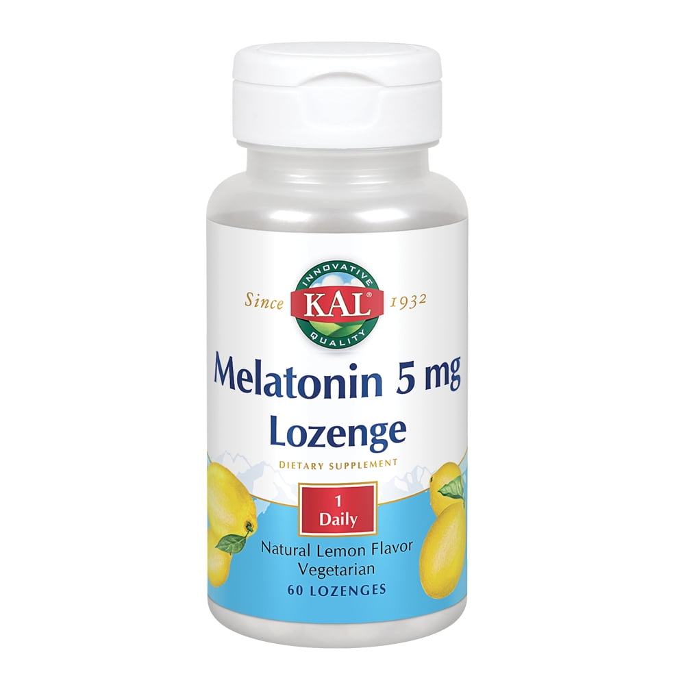 KAL Melatonin 5 mg, Lemon - 60 Lozenges - With Vitamin B-6 - Vegetarian - 60 Servings