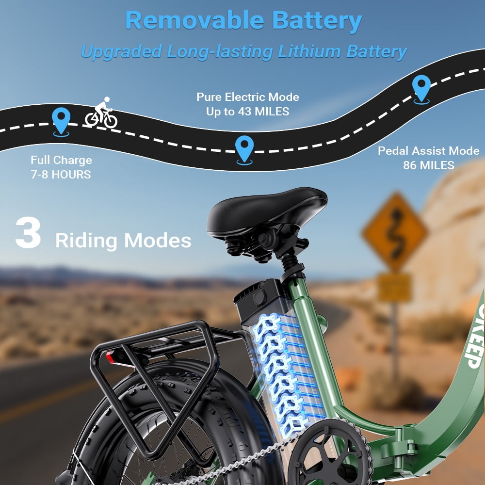 GOKEEP Folding Electric Bike for Adult, 900W Motor, 52V 18.2Ah Removable Battery, 20" Fat Tire & 7-Speed Commuter Ebike, UL2849, Green