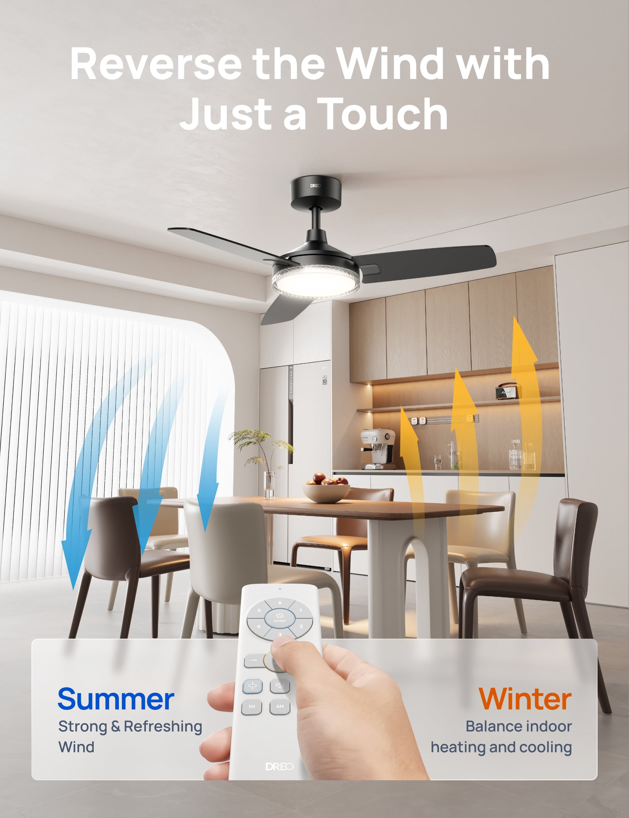 DREO Ceiling Fans with Lights and Remote, 42’’ Black Ceiling Fan, 5CCT, 6-Level Dimmable, 6 Speeds, Quick-Install, Quiet Reversible DC Motor, 1-4-8H Timer, Bedroom Ceiling Fan