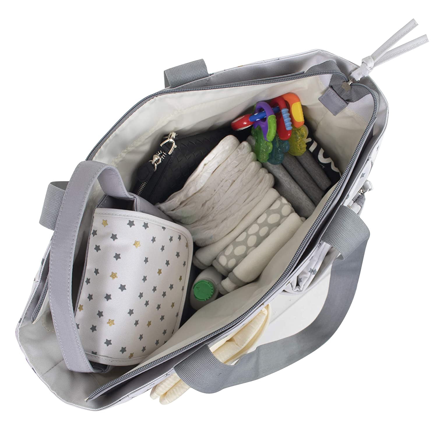 Baby Essentials Baby Boys' 5-Piece Stars Diaper Bag Set - cream, one size