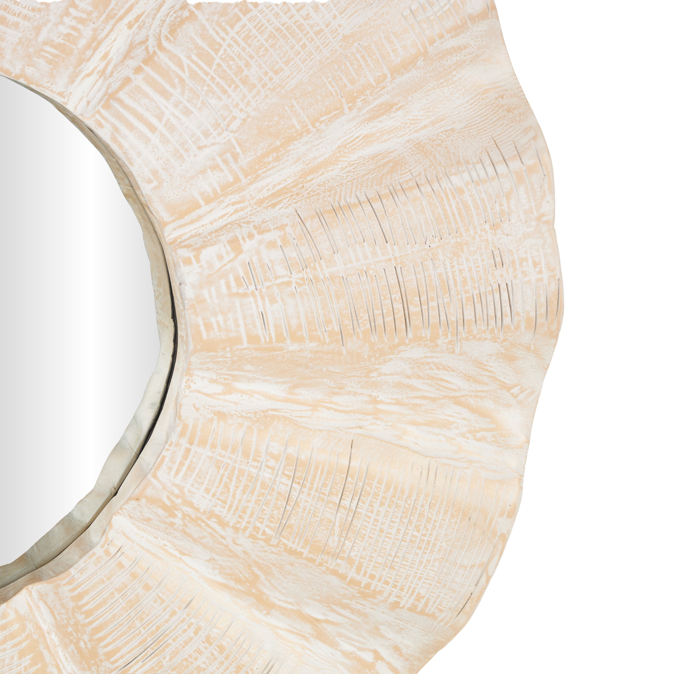 DecMode 35" x 35" Cream Handmade Large Abstract Wall Mirror with Carved Abstract Patterns