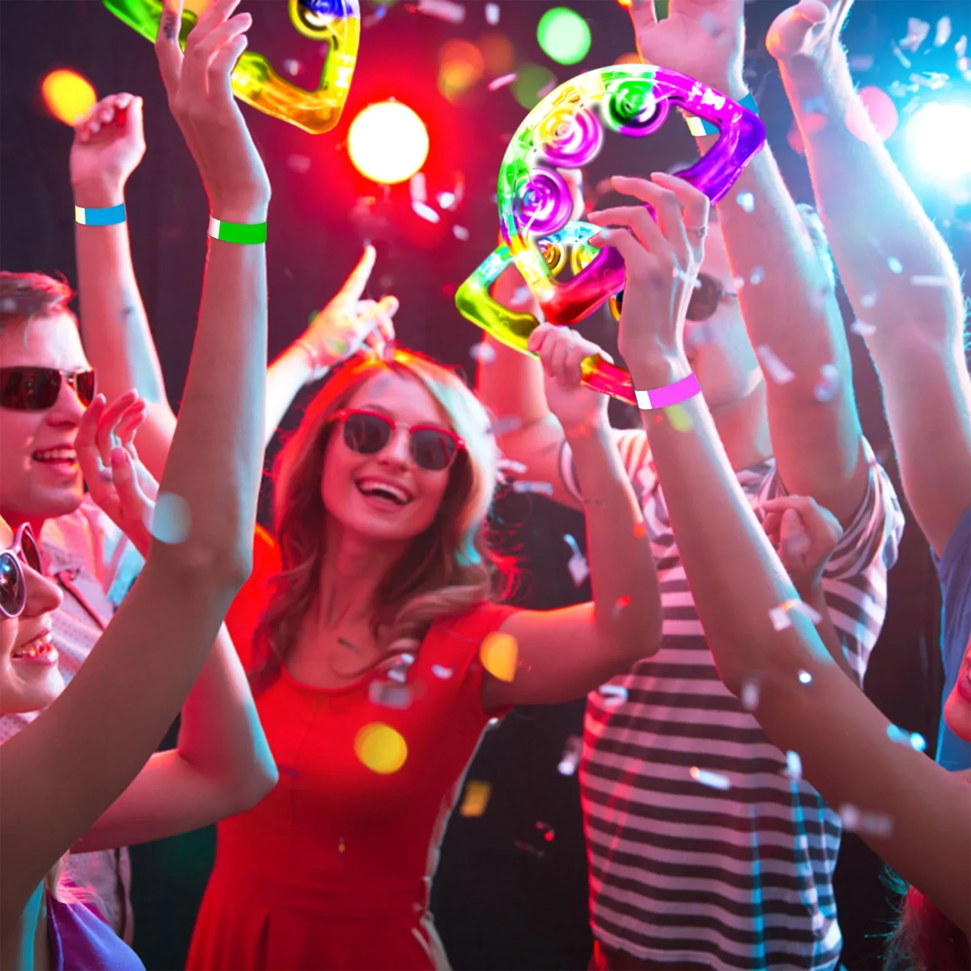 12 Pack Led Light Up Tambourines  Tamborine For Adults Glow In The Dark Handheld Percussion Musical Instrument Wedding Reception Dance Floor Props Party Favors