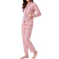 thumbnail image 4 of Conjunto de lounge para mujeres INSPIRE CHIC, de algodón, con botones, estampado de patrón lindo, de manga larga, con cuello de muesca, conjunto de pantalones con bolsillos, pijama tamaño L, 4 of 6