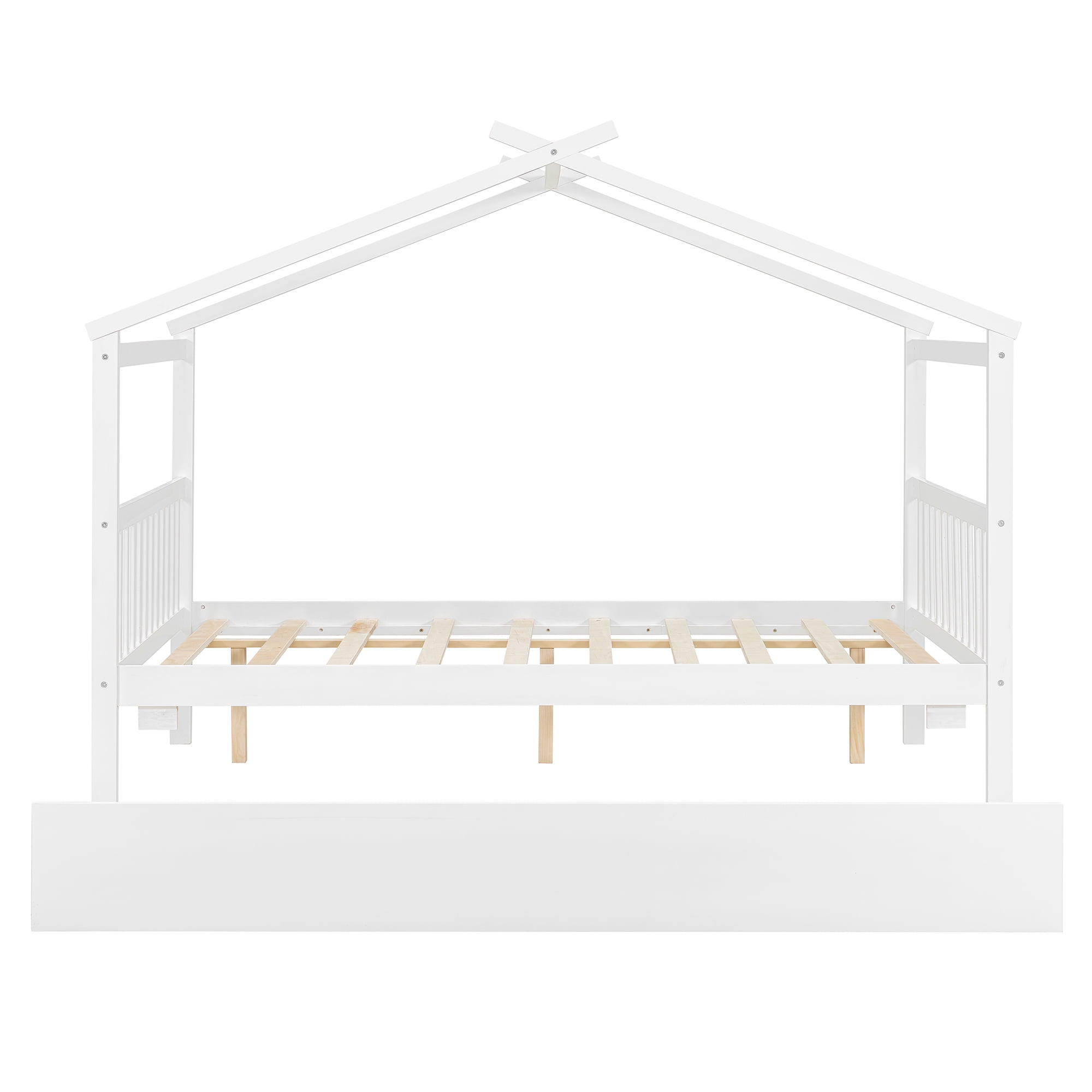 Sailvan Full Size Wooden House Bed with Twin Size Trundle